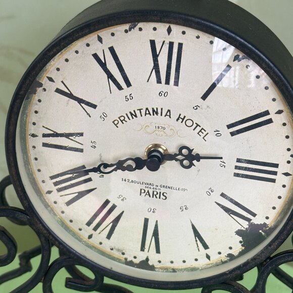 DECORATIVE MANTEL/TABLE CLOCK W/ANTIQUED DETAILING:PRE-OWNED - Picture 4 of 15